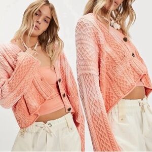 Free People Peach Cable Knit Cardigan